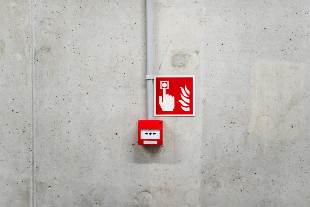 Fire alarm on cement wall
